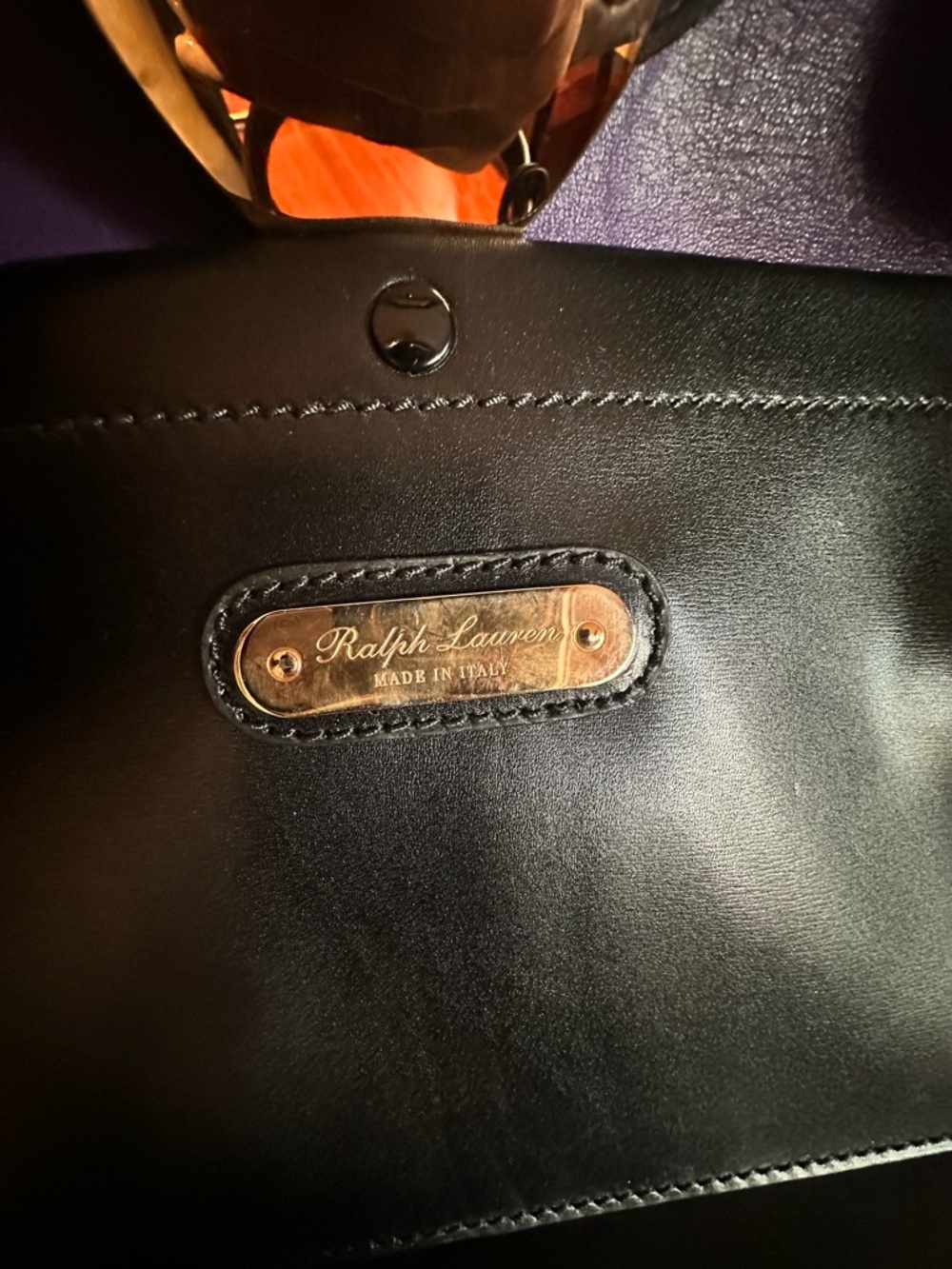 Ralph Lauren Black Leather Satchel with Gold-Tone Lock - Picture 10 of 10